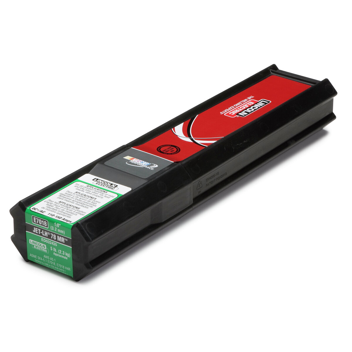 Lincoln Electric® Jet-LH® 78 MR®-RSP Carbon Steel Stick Electrode E7018 H4R Low Hydrogen|Steel 3/32 (0.094)in 20LB Plastic Tube